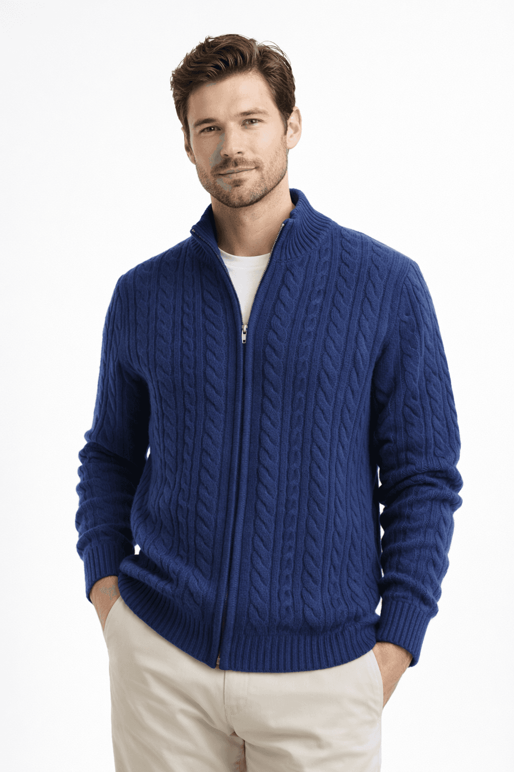 Cable Knit Full-Zip Sweater - View 2